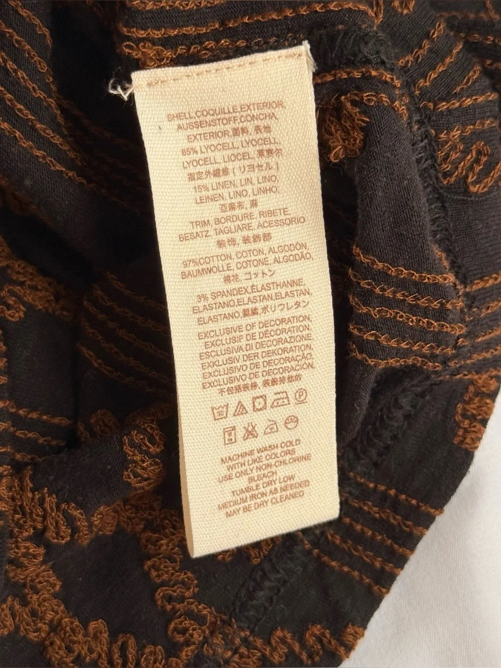 Free People Brown/Black Diamond Pattern Puff Sleeve Mock Neck Top